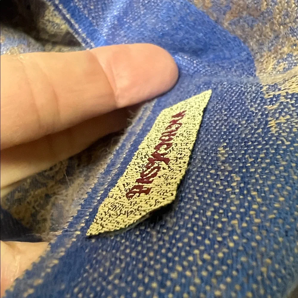 Vintage Blue Gold Paisley Pashmina Wrap Scarf Jacquard Shawl Fall Travel